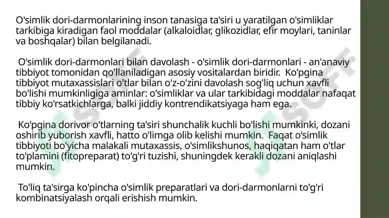 FITOPREPARATLAR VA ULARNING QO’LLANISHI 7