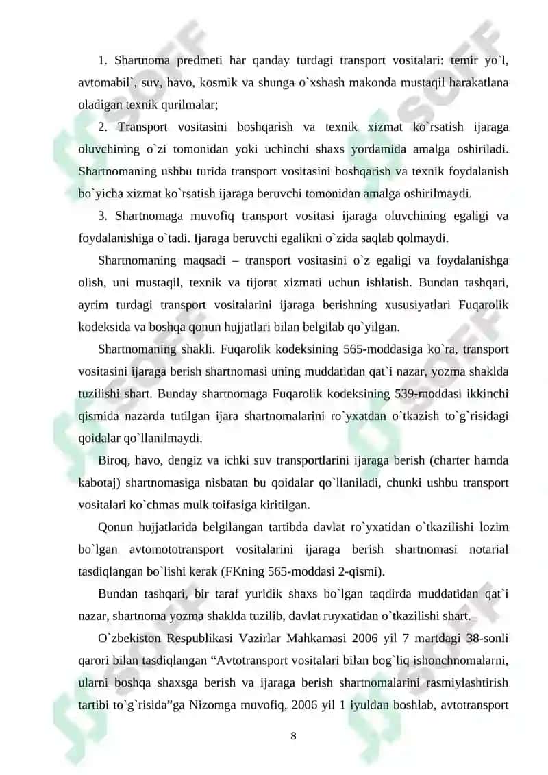 Transport Vositalari ijarasi shartnomasining fuqarolik huquqiy hususiyatlari 7