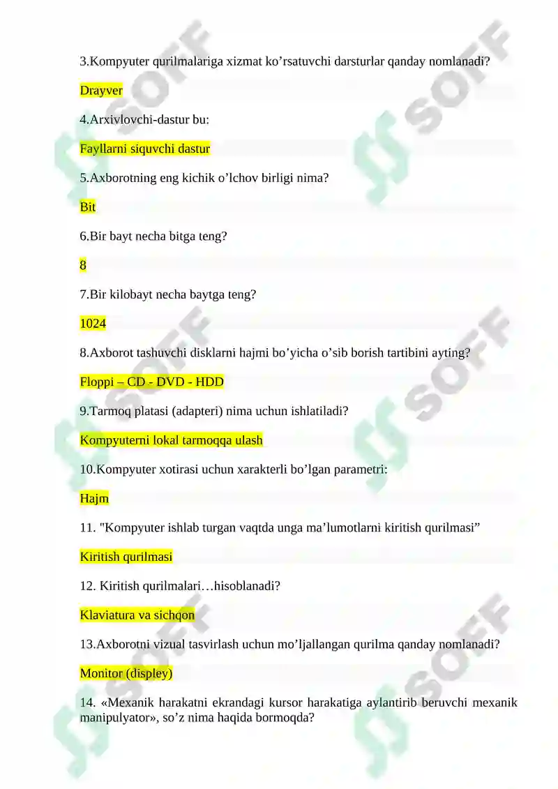 Argos test savollari javoblari yangi 7