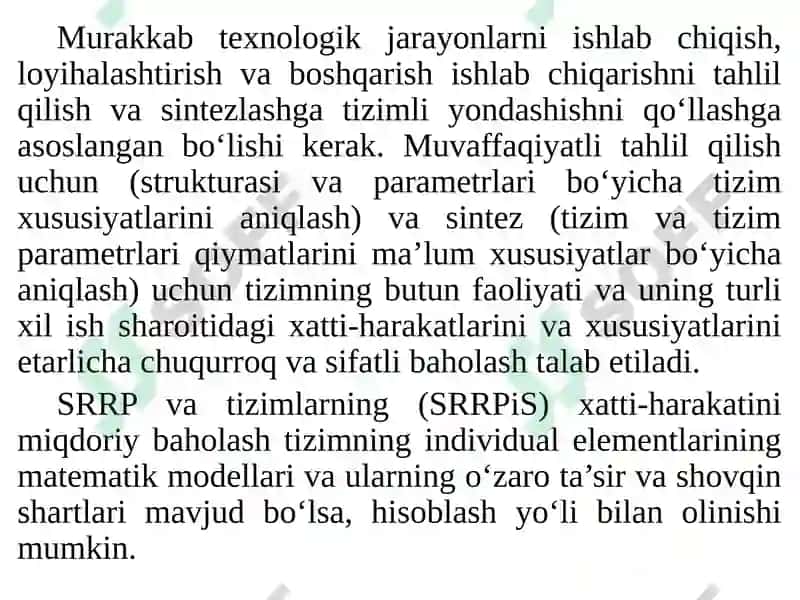 MA’RUZA №1“TEXNOLOGIK JARAYONLARNI MODELLASHTIRISH VA OPTIMALLASHTIRISH ASOSLARI” FANIGA KIRISH. 7