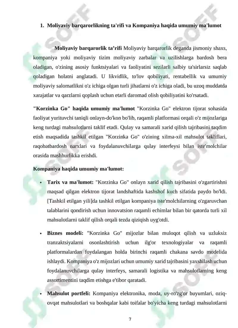 "Korzinka Go" Internet Do'konining Moliyaviy Barqarorlik Tahlili 7