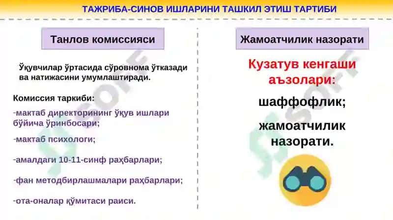 Умумий ўрта таълим мактабларида вариатив ўқув режаларини тажриба-синовдан ўтказиш 7