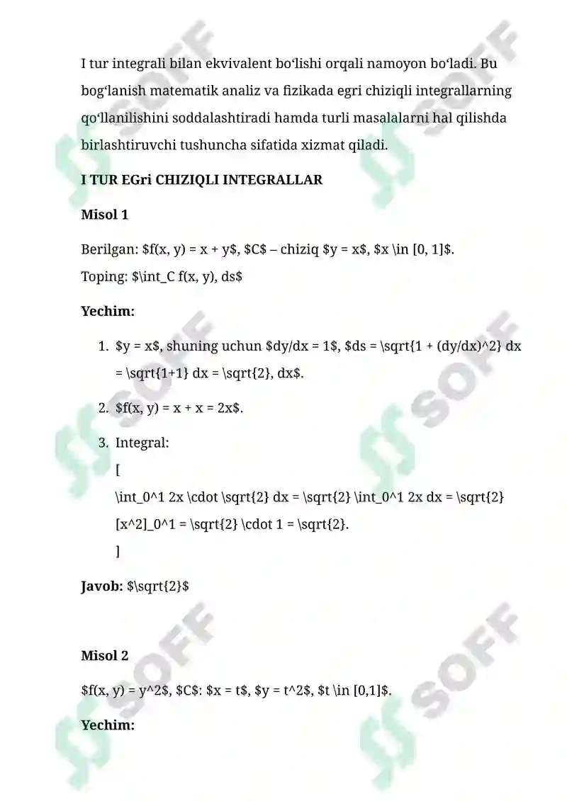 Egri Chiziqli Integral 7