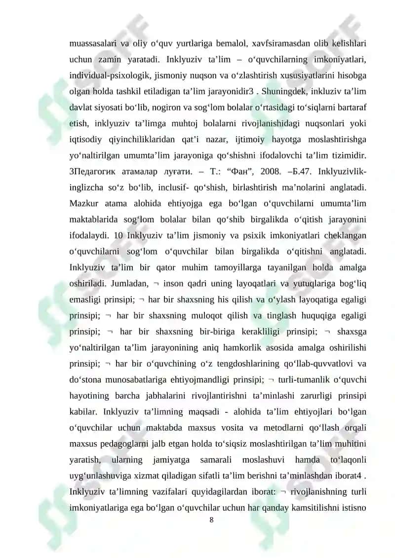 INKLYUZIV TA’LIMNING MOHIYATI VA IMKONIYATI CHEKLANGAN BOLALAR UCHUN IJTIMOIY AHAMIYATI 8