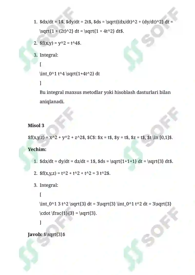 Egri Chiziqli Integral 8