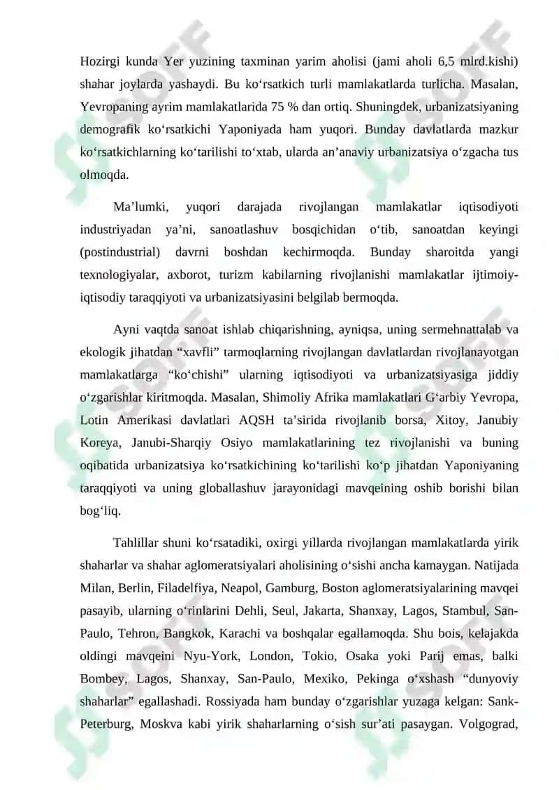 Urbanizasiya jarayoni va shaharlar geografiyasi 8