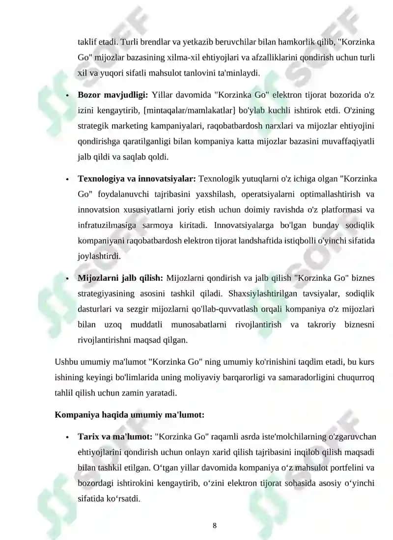 "Korzinka Go" Internet Do'konining Moliyaviy Barqarorlik Tahlili 8