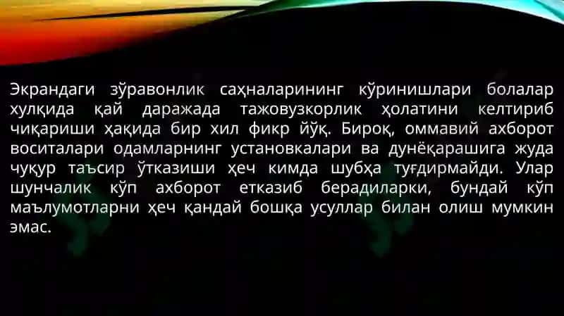 УМУМИЙЎРТА ТАЪЛИМ МУАССАСАЛАРИГА ПСИХОЛОГИК ХИЗМАТ КЎРСАТИШНИ МУВОФИҚЛАШТИРИШ БЎЛИМИ 8