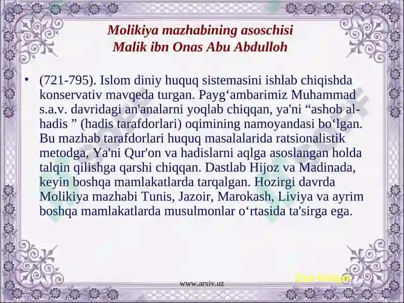 Islomdagi asosiyyo‘nalish va mazhablar,ularning kelib chiqish sabablari 8