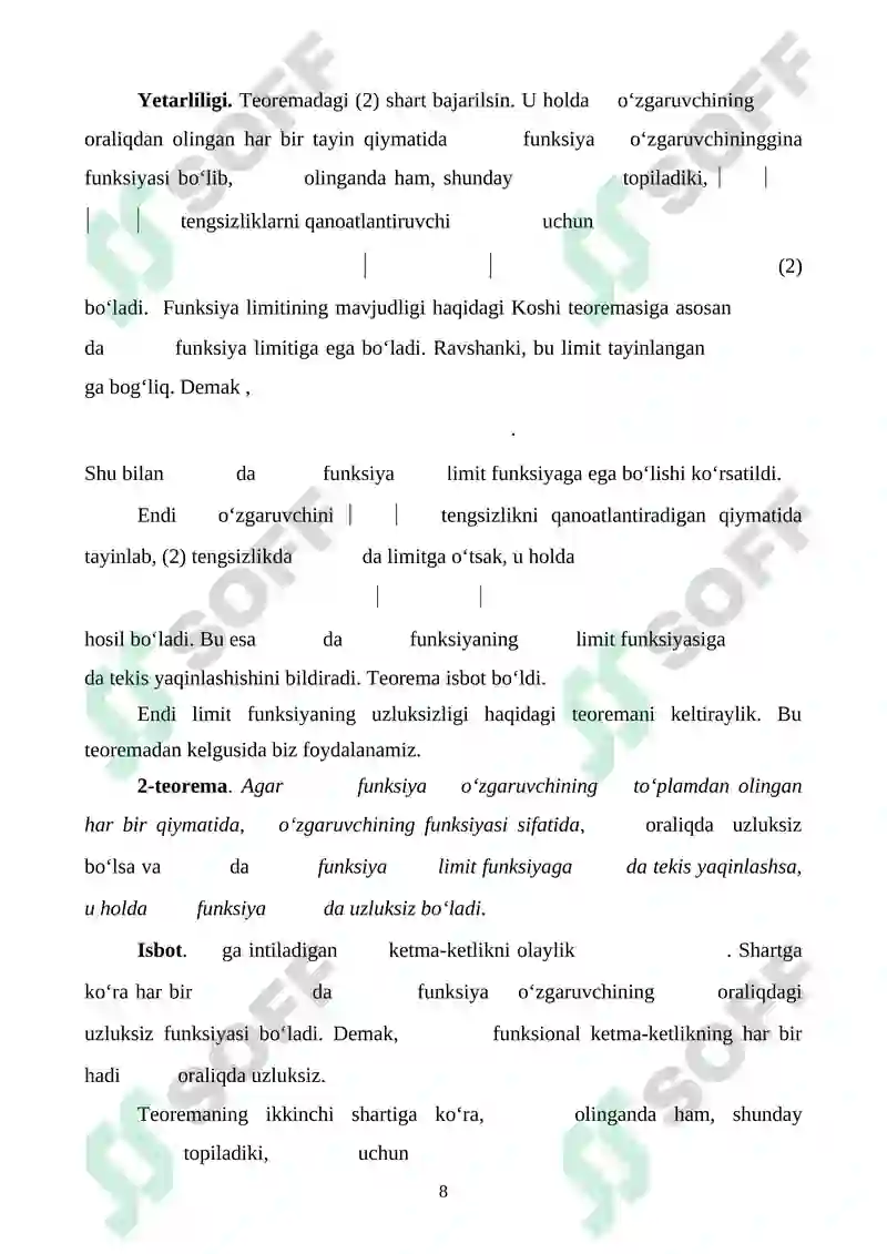 Parametrga bog'liq xosmas integrallar va ularning xossalari. 8