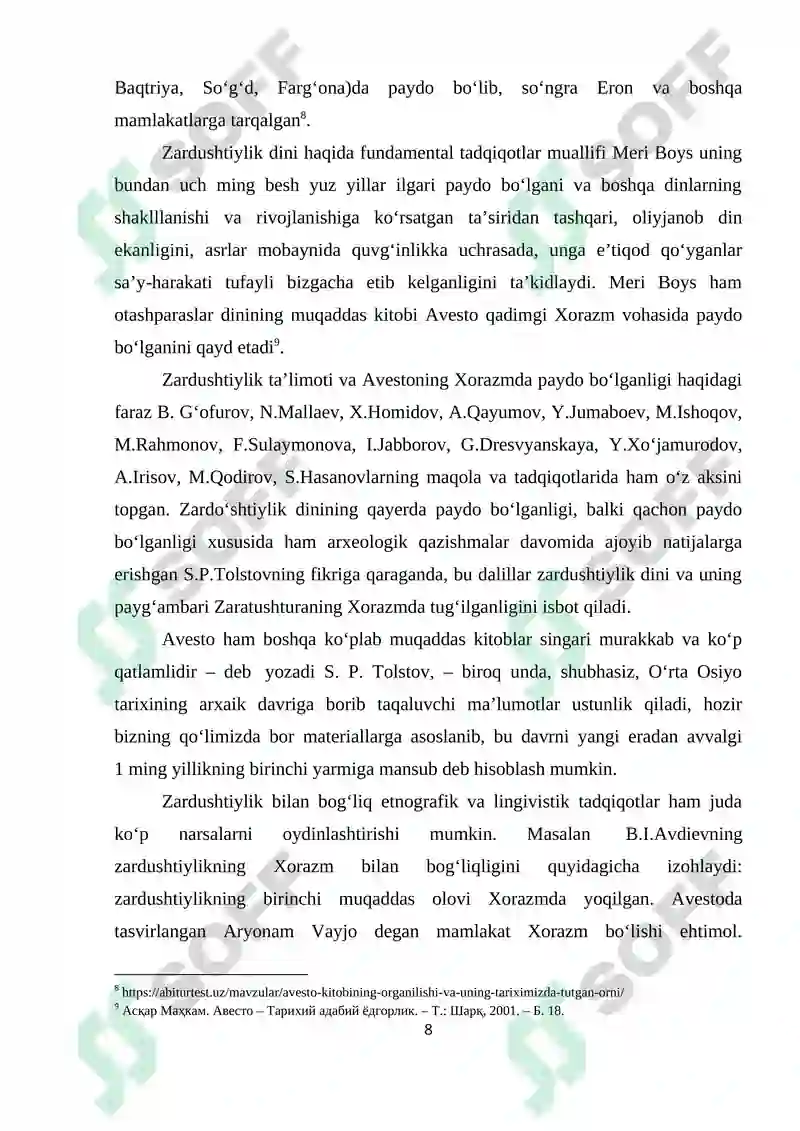 “Avesto” O’rta Osiyo viloyatlari ijtimoiy tuzumini o’rganishdagi o’rni. 8