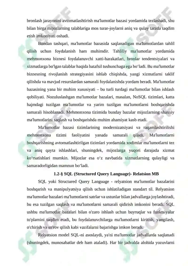 Mehmonxona xonalari va mijozlar bronlarini boshqarish uchun ma'lumotlar bazasini yaratish 8