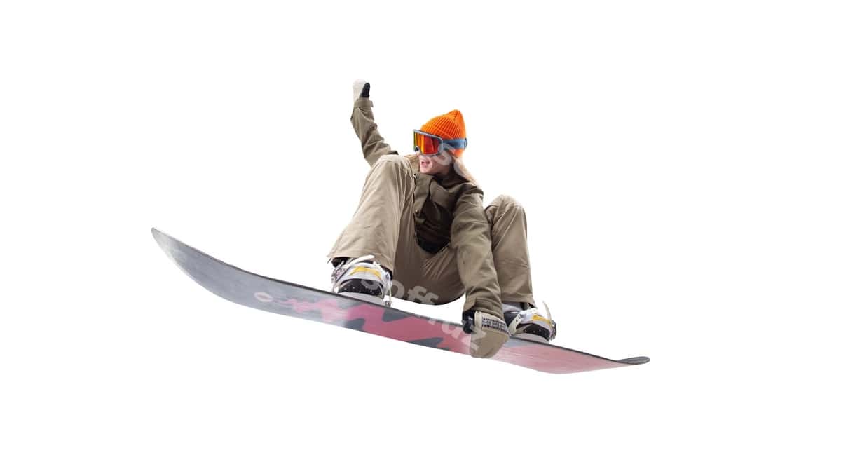 Snoubord qiluvchi ayol harakati ajraltirilgan oq fon | Snowboarder girl action isolated white 1