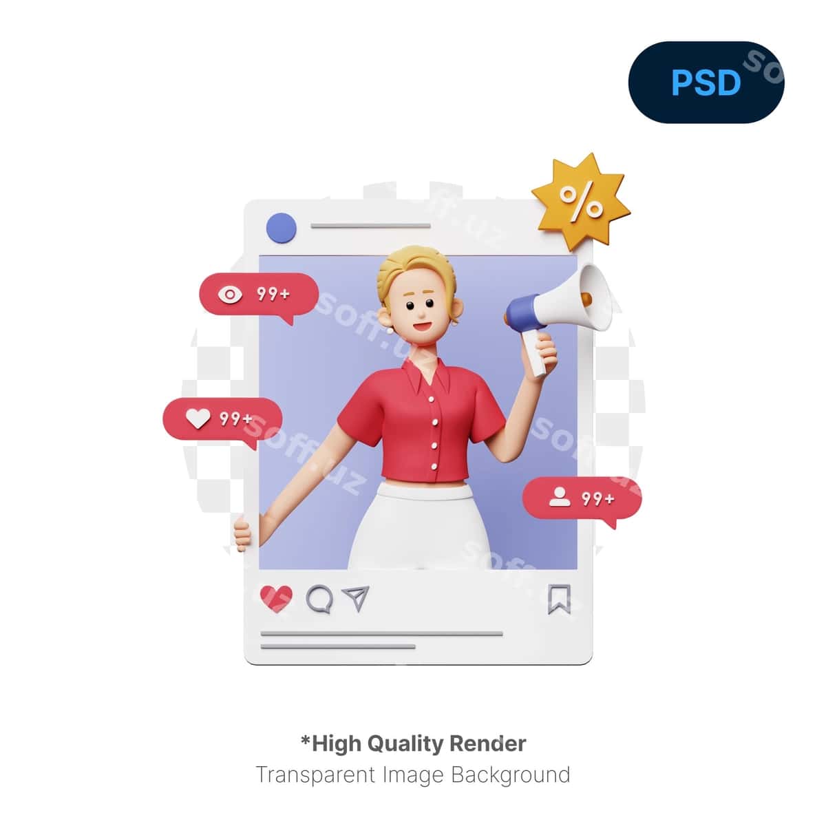 Sotsial media 3d illustratsiya premium psd | Social media 3d illustration premium psd 1