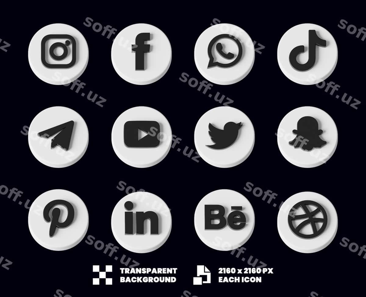 Ijtimoiy tarmoqlar ikonka to'plami 3D | Social media icon collection 3d 1