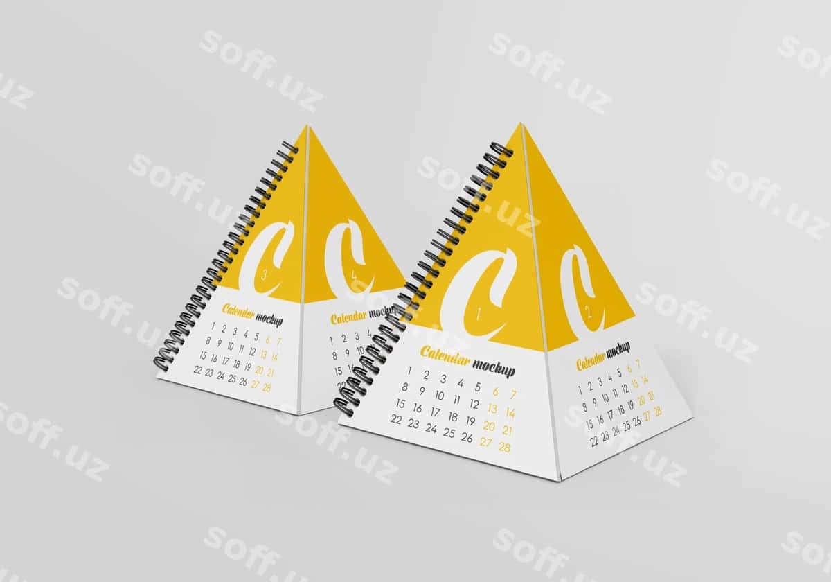Spiralka piramida stol kalendar namunasi | Spiral pyramid desk calendar mockup 1