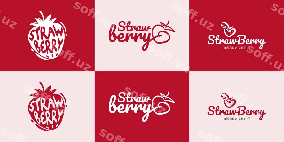 Banan meva premium logotip kolleksiyasi | Strawberry fruit premium logo collection 1