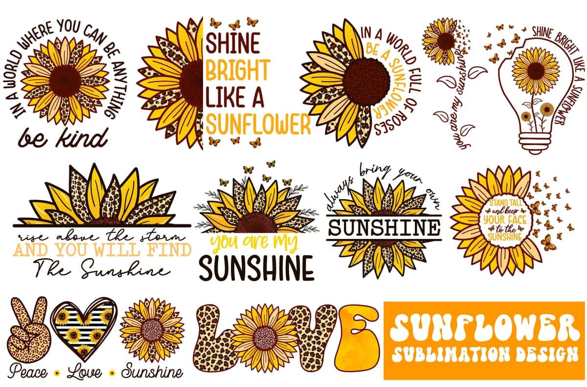 Retro kungaboqar sublimatsiya dizayn to'plami | Retro sunflower sublimation design bundle 1