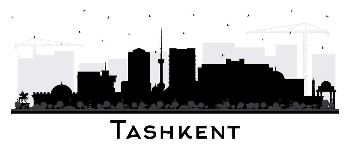 Toshkent O'zbekiston shahar silueti qora binolar bilan | Tashkent uzbekistan city skyline silhouette with black buildings 1