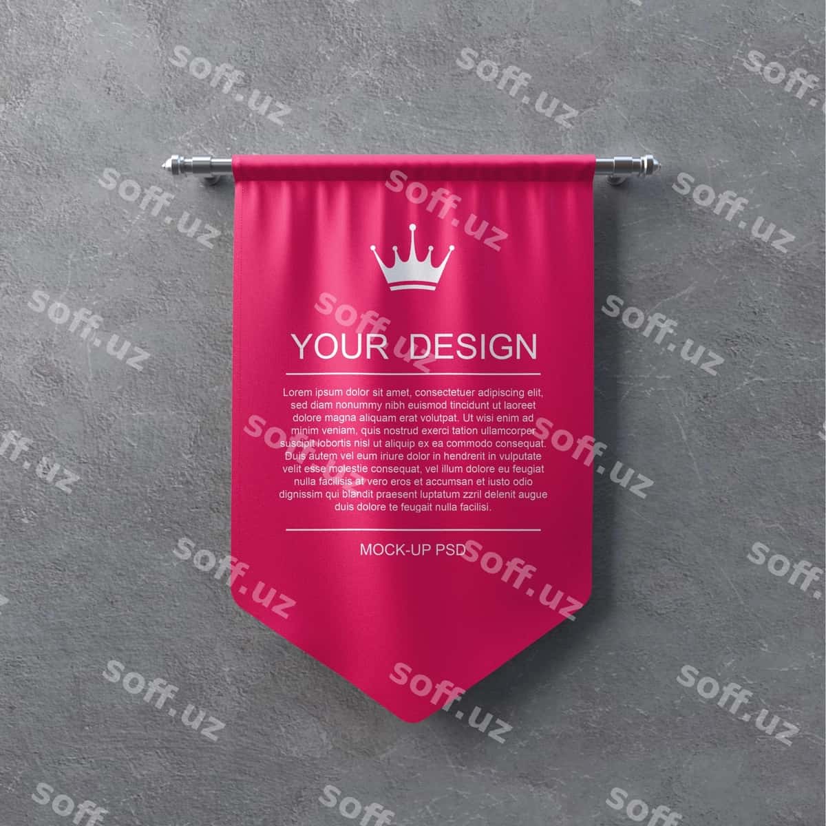 Mato bayner namunasi kulrang devor | Textile banner mockup grey wall 1