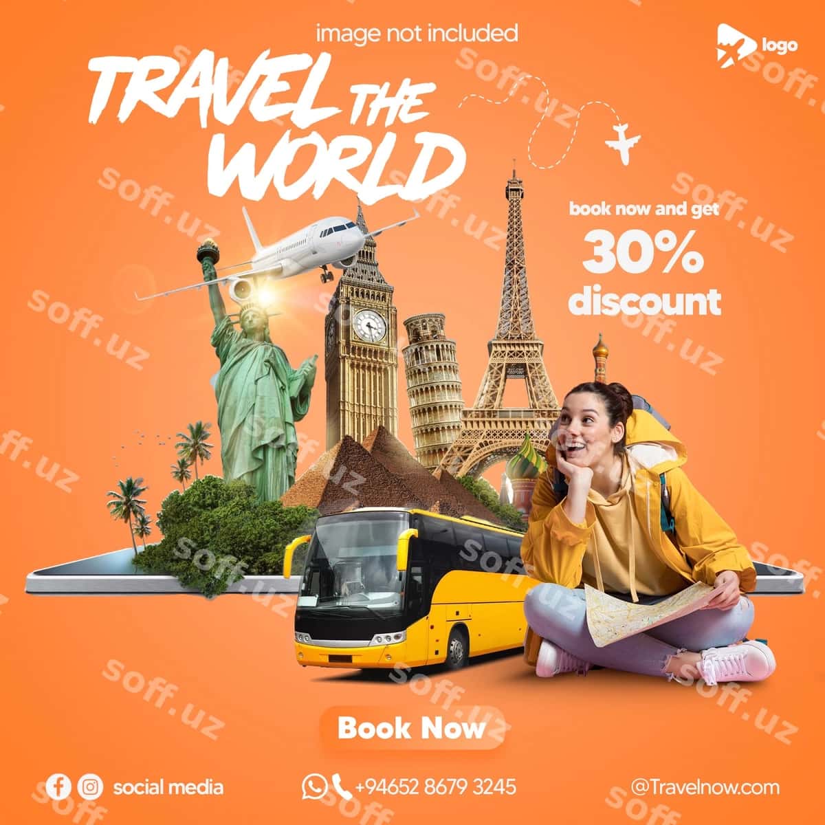 Sayohat ijtimoiy tarmoqlari post shabloni | Travel social media post template 1