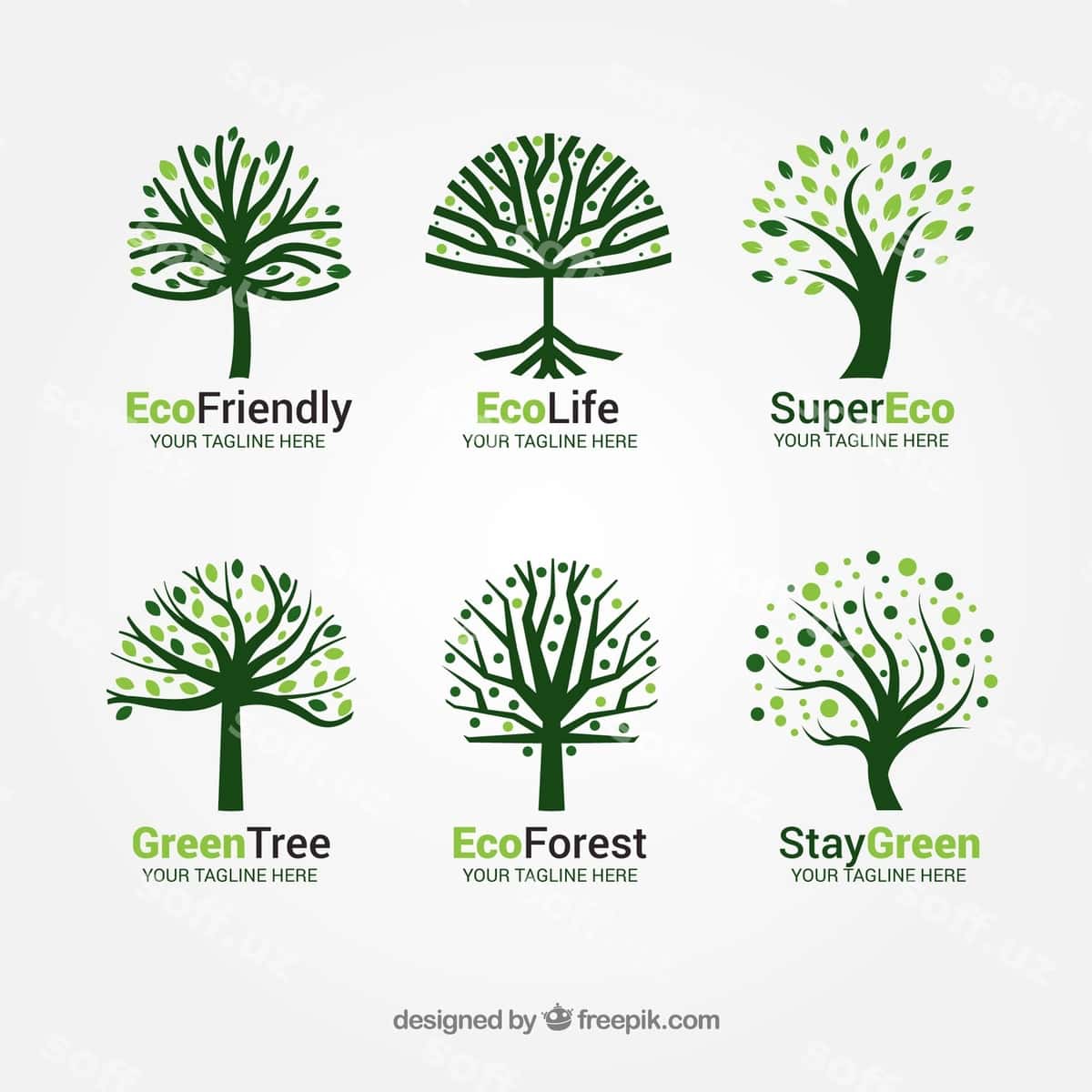 Daraxt logotiplari to'plami tekis uslub | Tree logos collection flat style 1