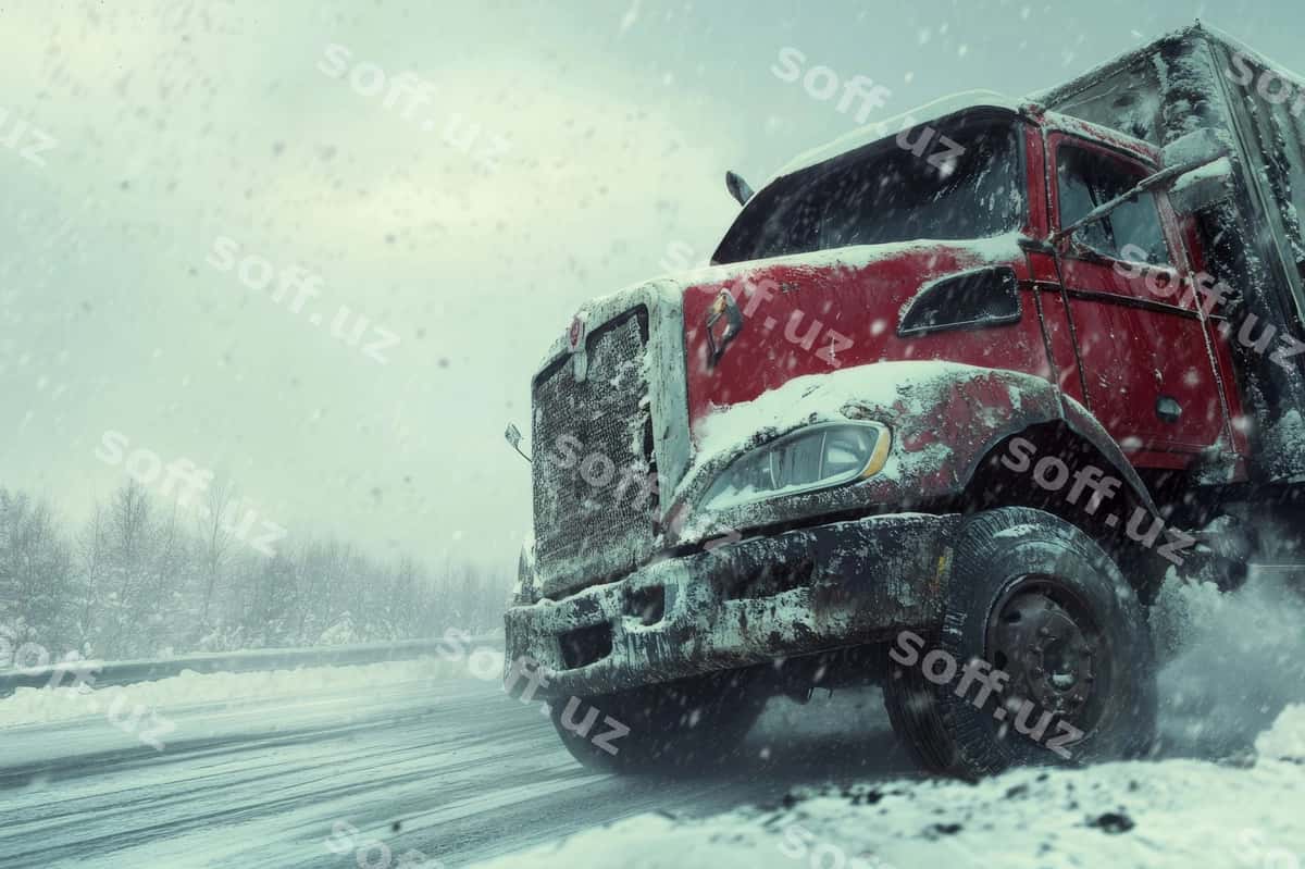 Yuk avtomobili qor yog'ishida o'tadi | Truck drives through snowfall 1