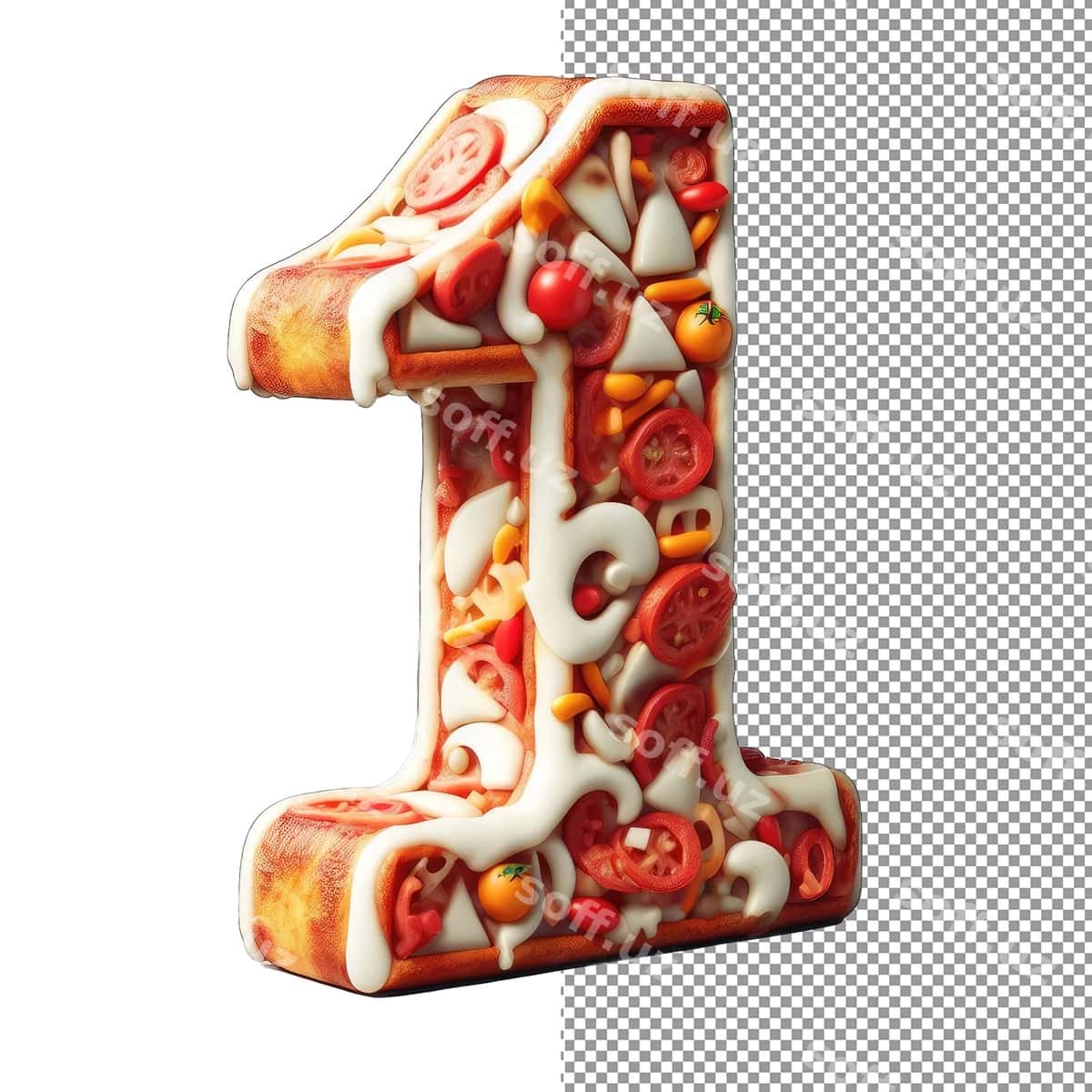 Noyob pizza uslubidagi raqamli png | Unique pizza styled numeral png 1