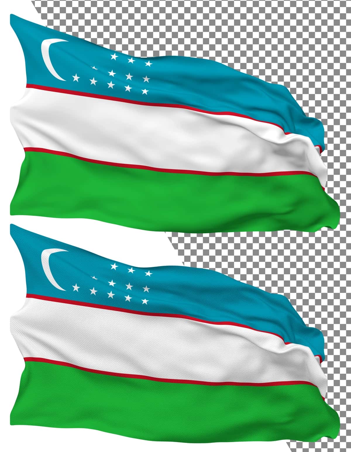 O‘zbekiston bayrog‘i shaffof, to‘g‘ridan-to‘g‘ri to‘lqinli | Uzbekistan flag waves isolated plain bump texture with transparent 1