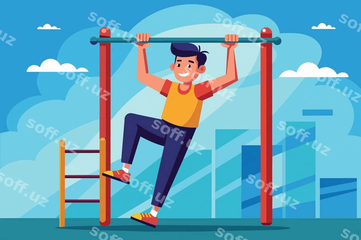 Vektor chin-up mashq chizilmasi | Vector chinups exercise clipart 1