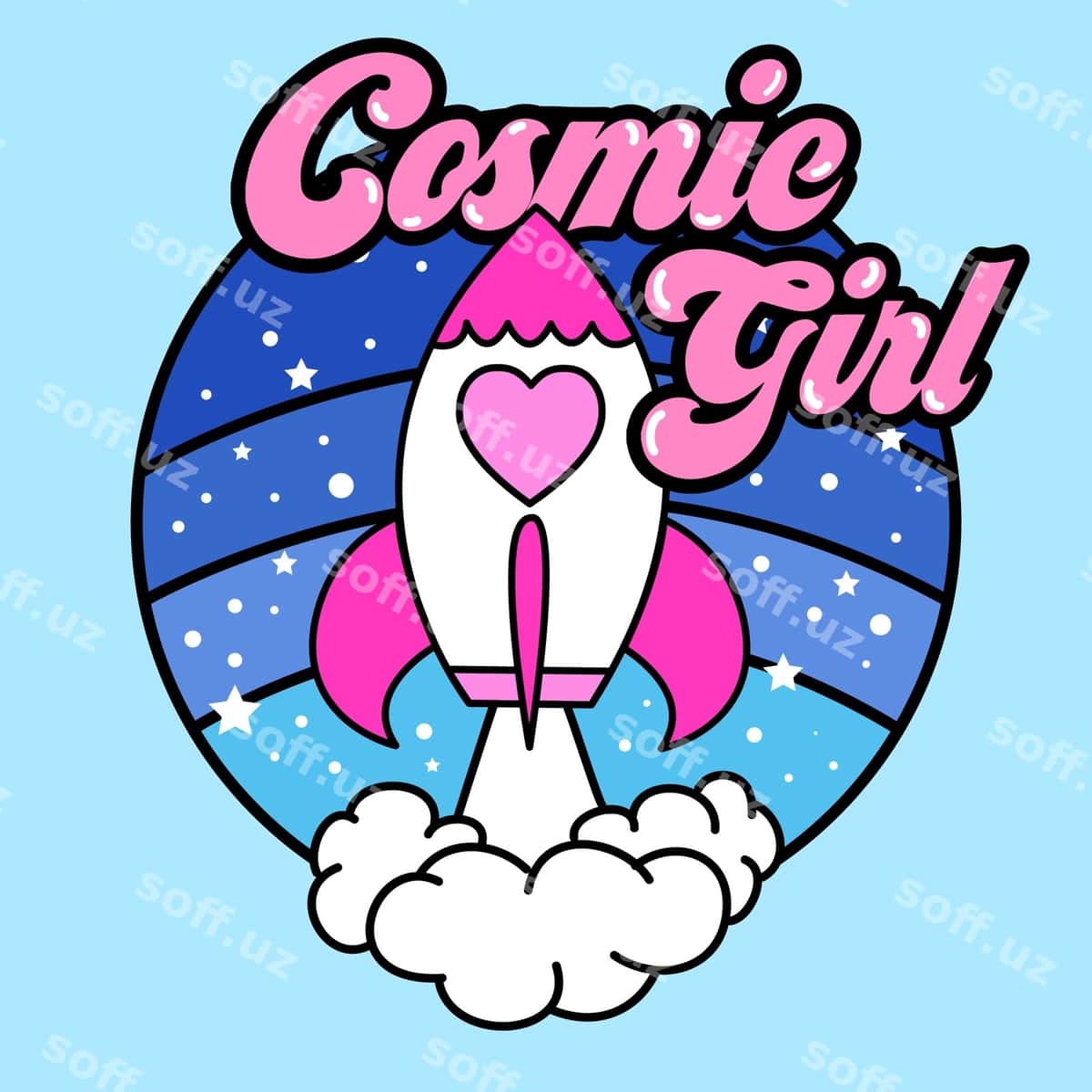 Vektor kosmik qiz matni kosmik kema bilan | Vector cosmic girl text with spaceship 1