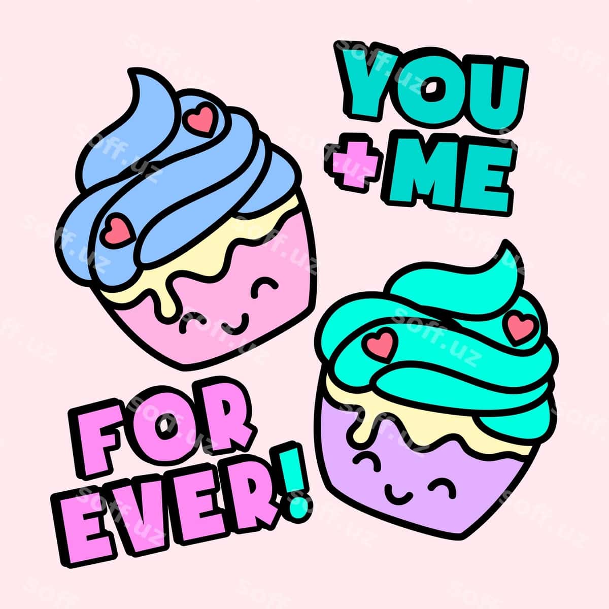 Vektor baxtli mazali kupkak | Vector happy lovely cupcakes 1