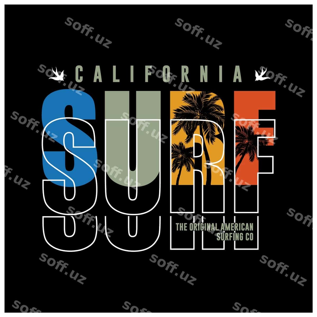 Vektor illustratsiyasi mavzusi Surf Kaliforniya | Vector illustration theme surf california 1