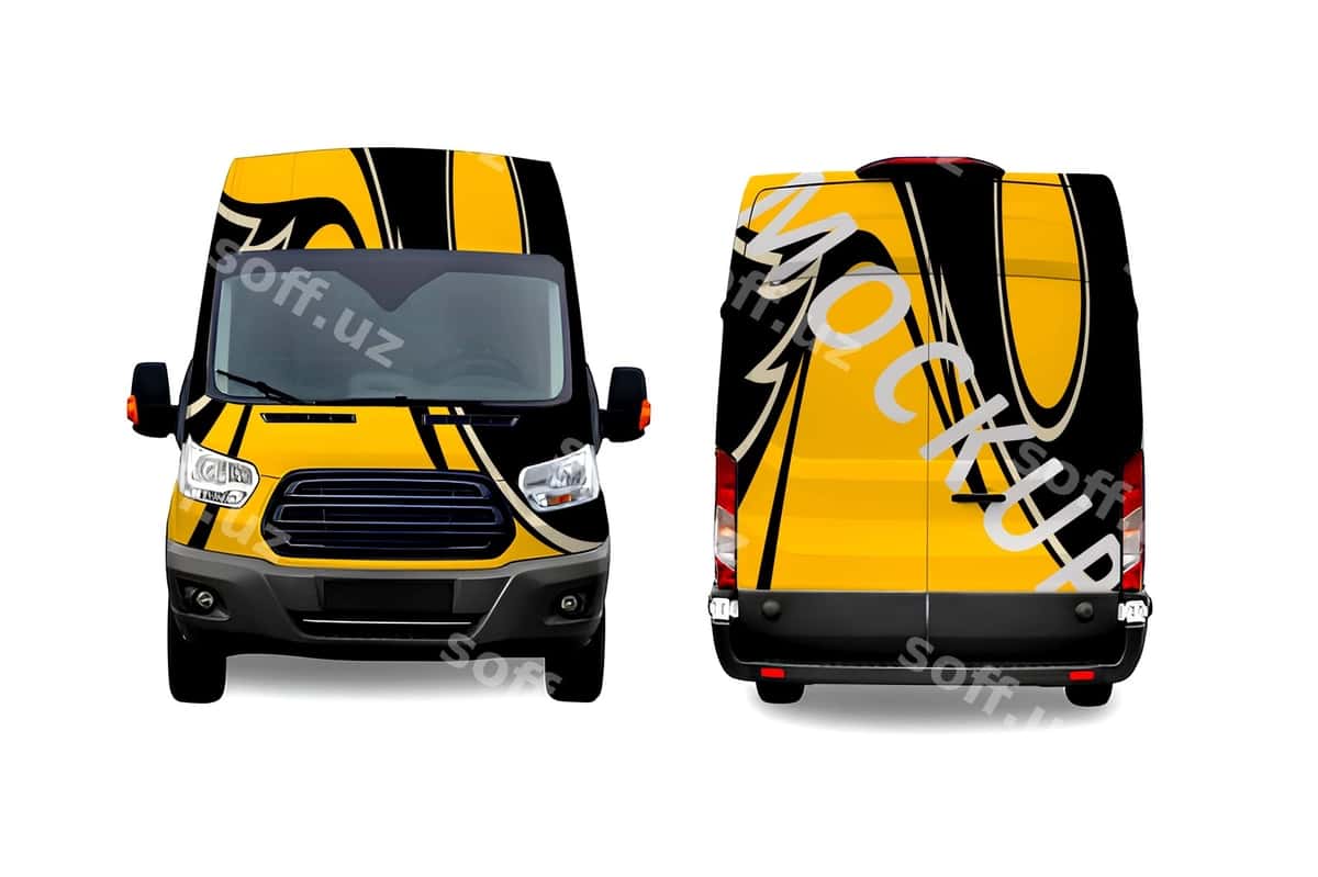 Vektorli mikroavtobusning turli ko'rinishlari | Vector van mockup different views 1