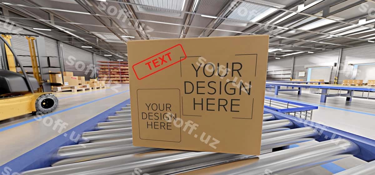 Ko'rish ombor karton qutisi namunasi | View warehouse cardboard box mockup 1