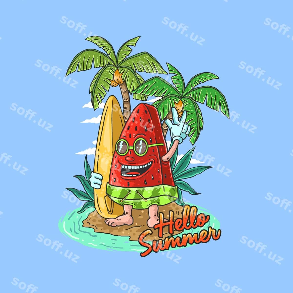Tarvuz yoz surfing illustratsiyasi | Watermelon summer surfing illustration 1