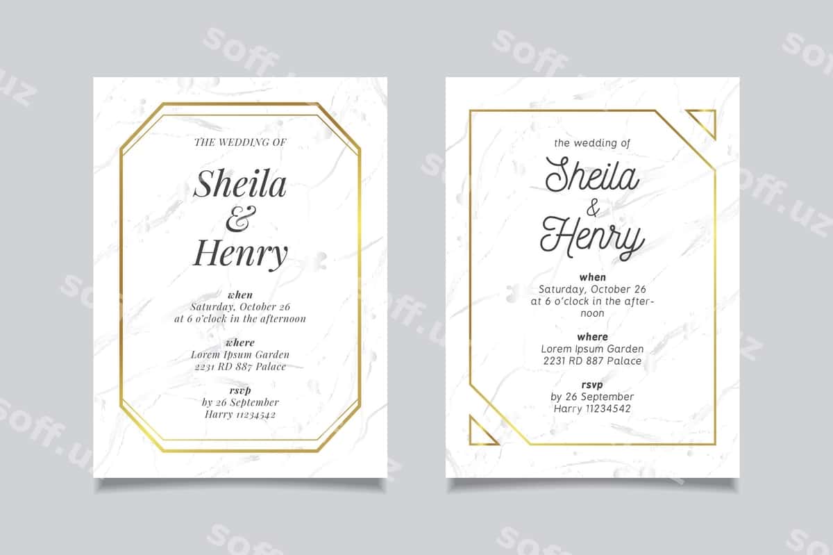Turmali marmur karta shabloni | Wedding marble card template 1