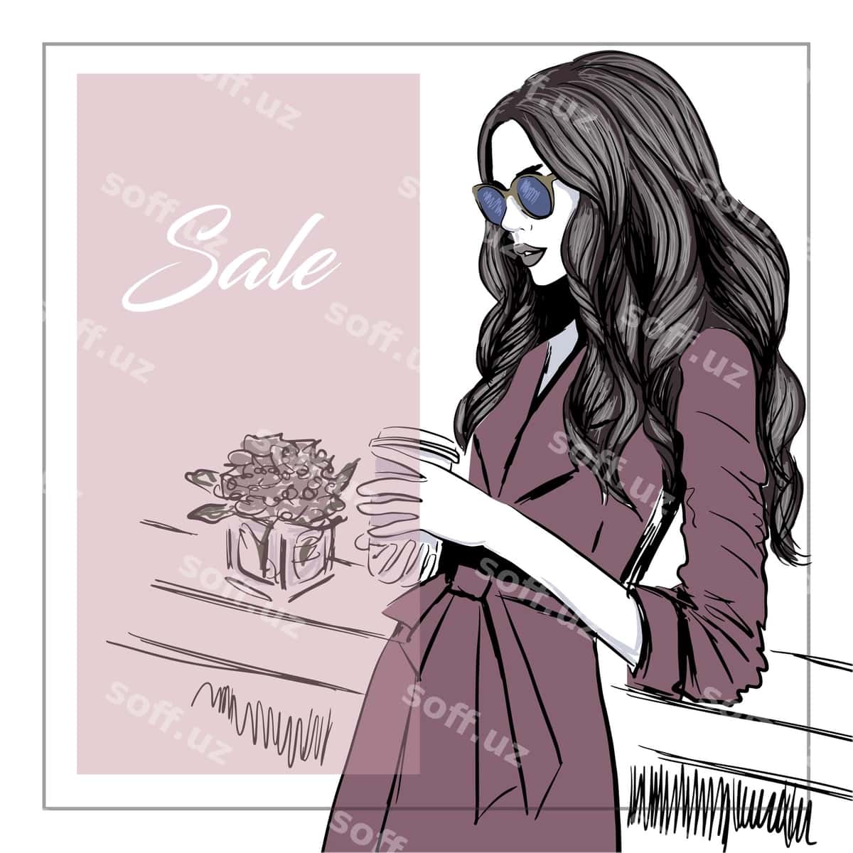 Kofe sotuv shiori bilan ayol | Woman with coffee sale banner 1