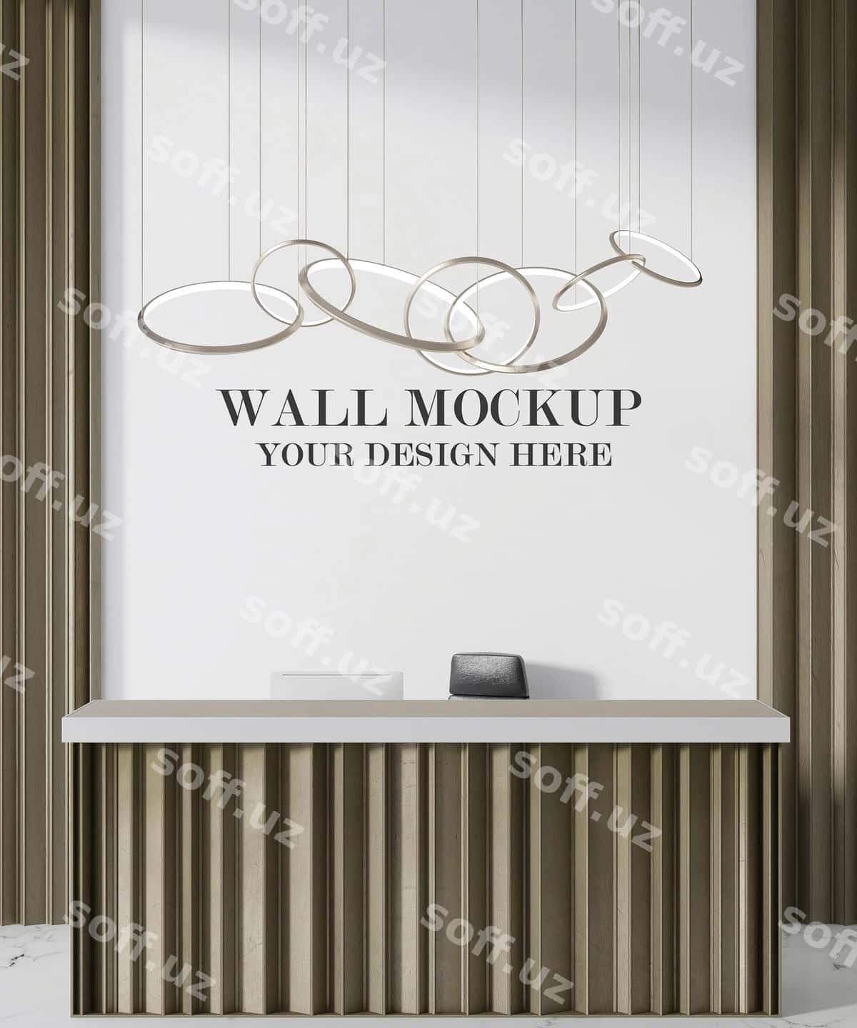 Yong‘oq qabul devori mockup | Wooden reception wall mockup 1