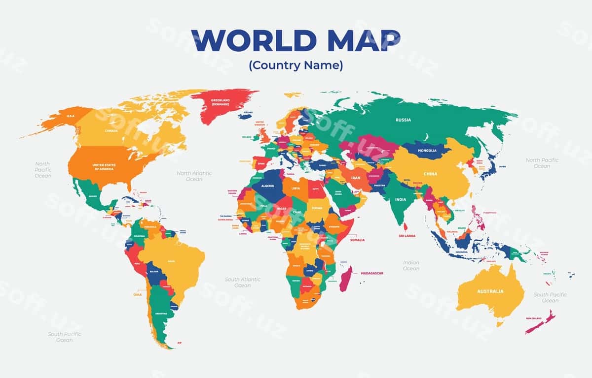 Dunyo xaritasi davlat nomlari bilan | World map with country name 1