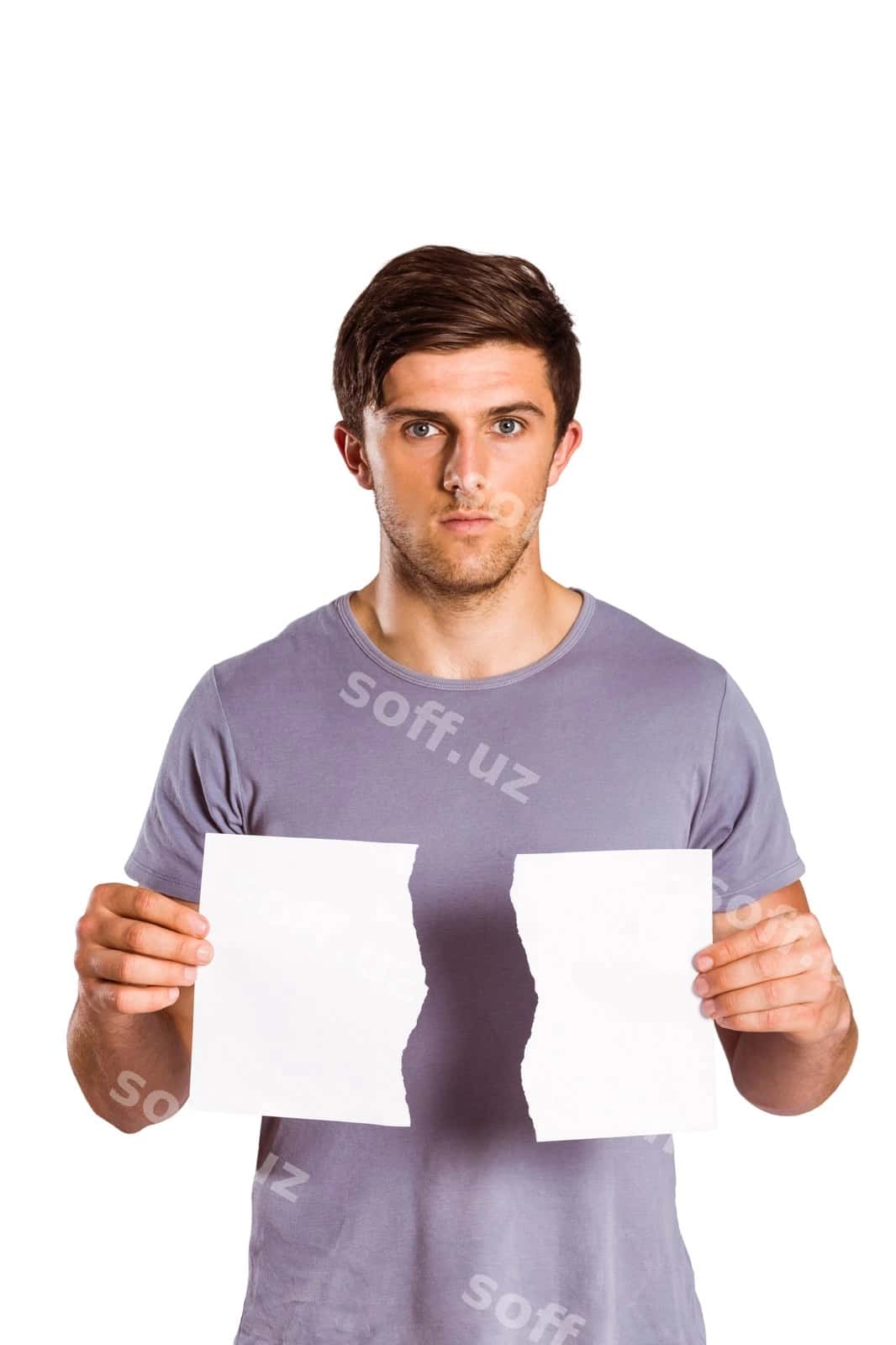 Yosh erkak garhalangan qog'ozni tutgan | Young man holding ripped paper 1