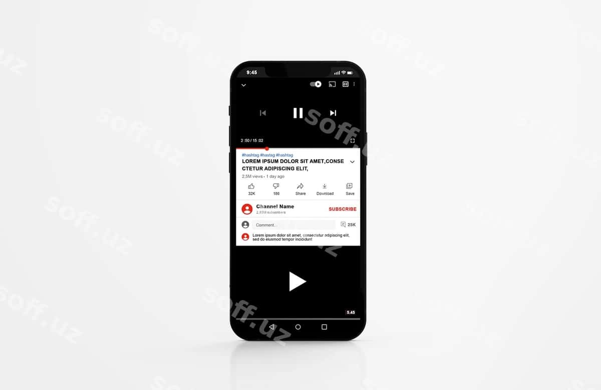 Youtube mobil telefon maketi | Youtube mobile phone mockup 1