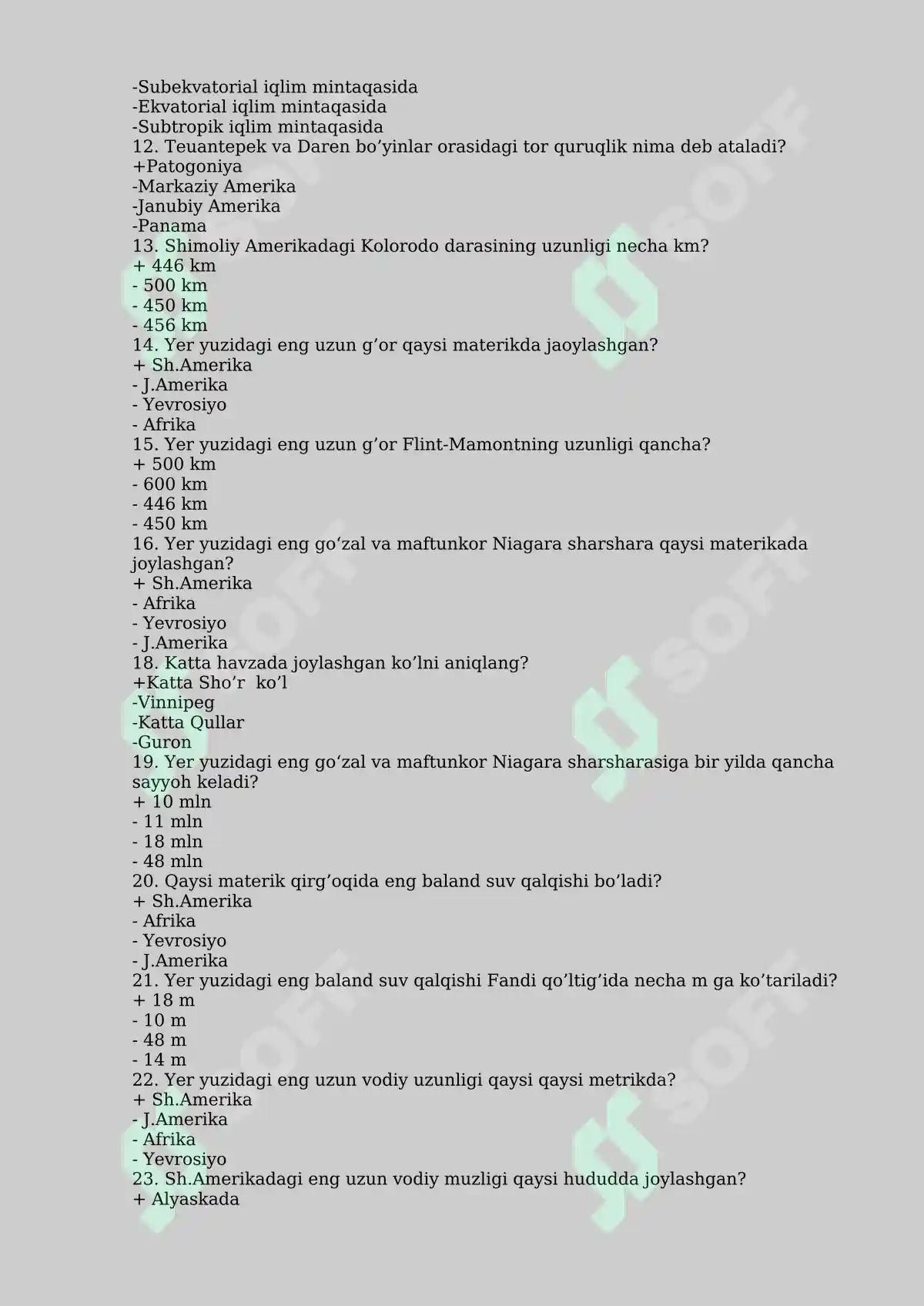 Materiklar va Okeanlar Tabiiy Geografiyasi Fanidan Test Savollari 2