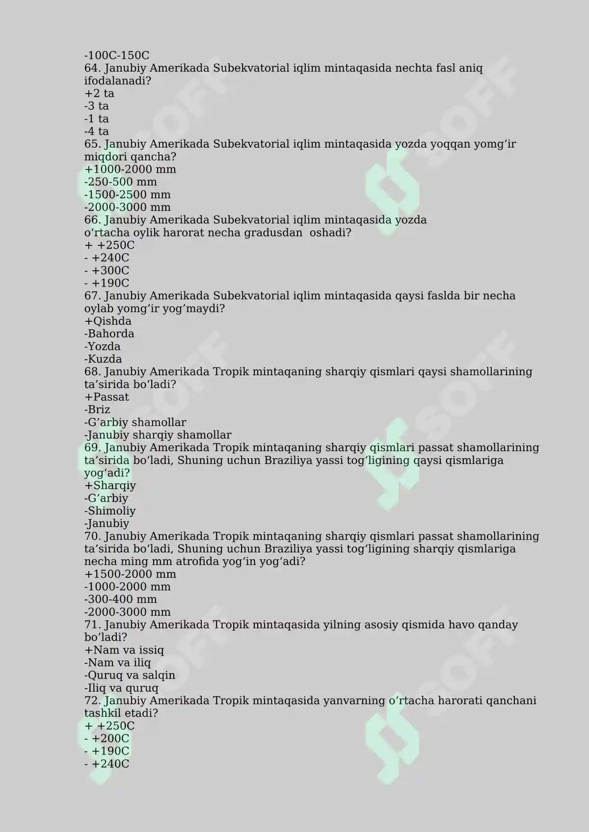 Materiklar va Okeanlar Tabiiy Geografiyasi Fanidan Test Savollari 7