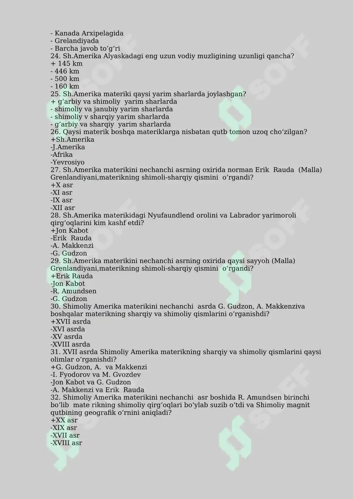 Materiklar va Okeanlar Tabiiy Geografiyasi Fanidan Test Savollari 3