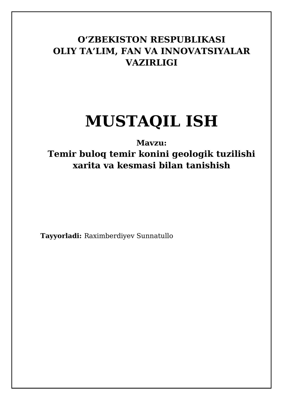 Temir Buloq temir konini geologik tuzilishi xarita va kesmasi bilan tanishish
