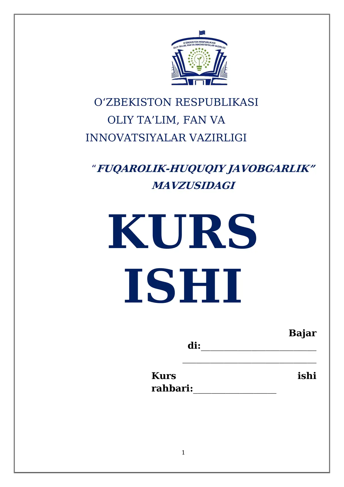 Fuqarolik-huquqiy javobgarlik mavzusidagi kurs ishi