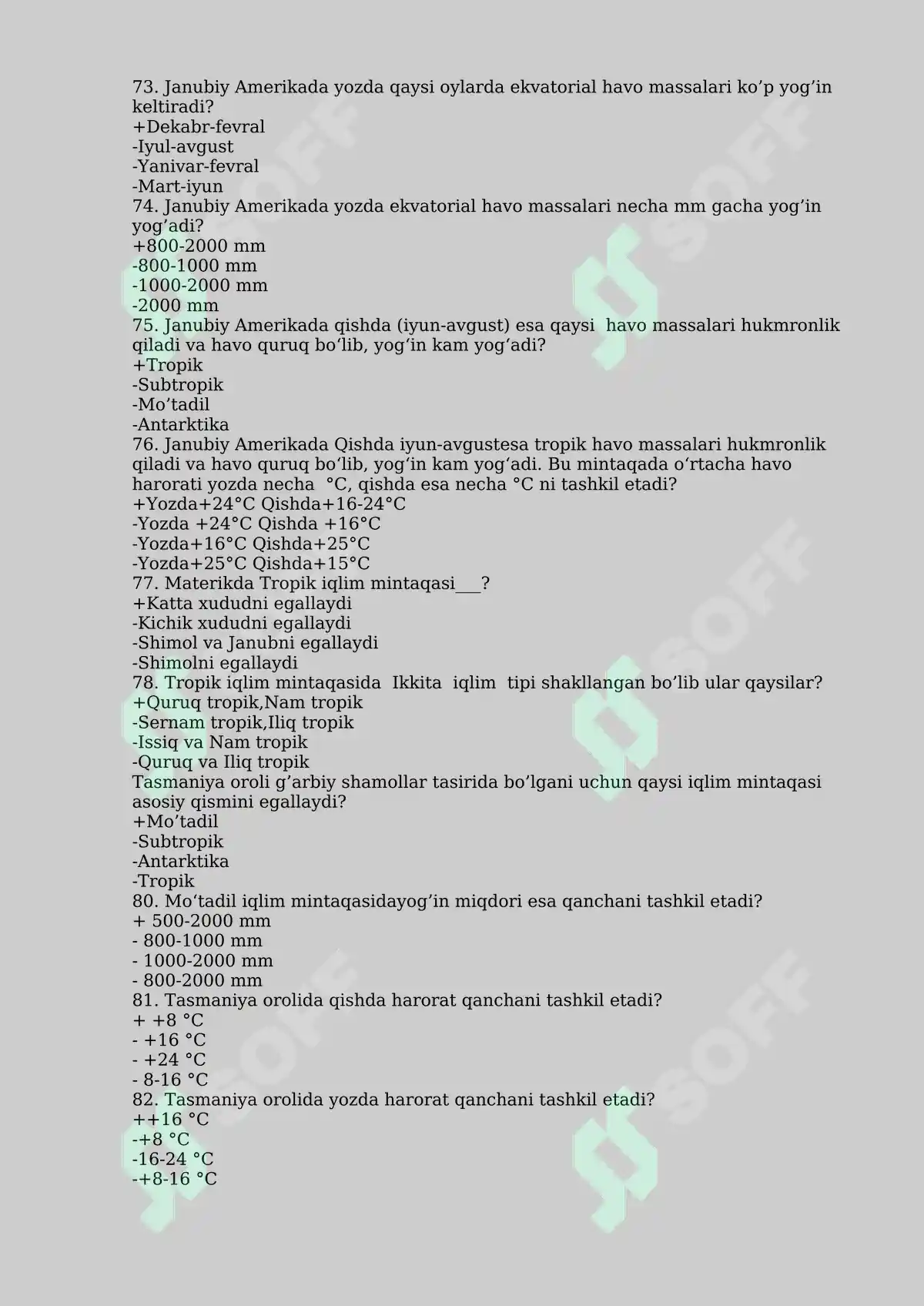 Materiklar va Okeanlar Tabiiy Geografiyasi Fanidan Test Savollari 8