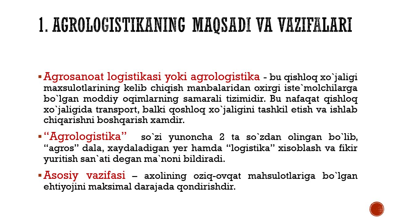 Agrologistik tizim to'g'risida ma'lumot