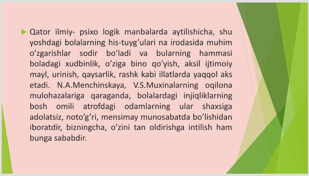 Maktabgacha yosh davrida psixik rivojlanish xususiyatlari